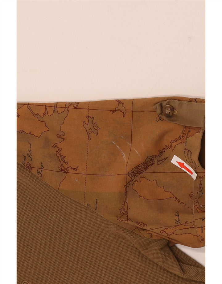 ALVIERO MARTINI Womens Polo Shirt IT 42 Medium Khaki Check Cotton
