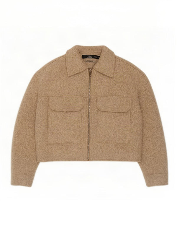 Zara Womens Crop Oversized Bomber Jacket UK 6 XS Beige