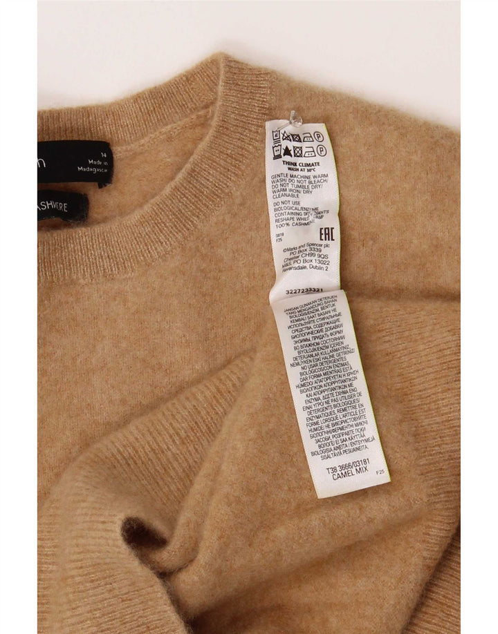 Marks & Spencer Womens Crew Neck Jumper Sweater UK 14 Large Brown Geometric