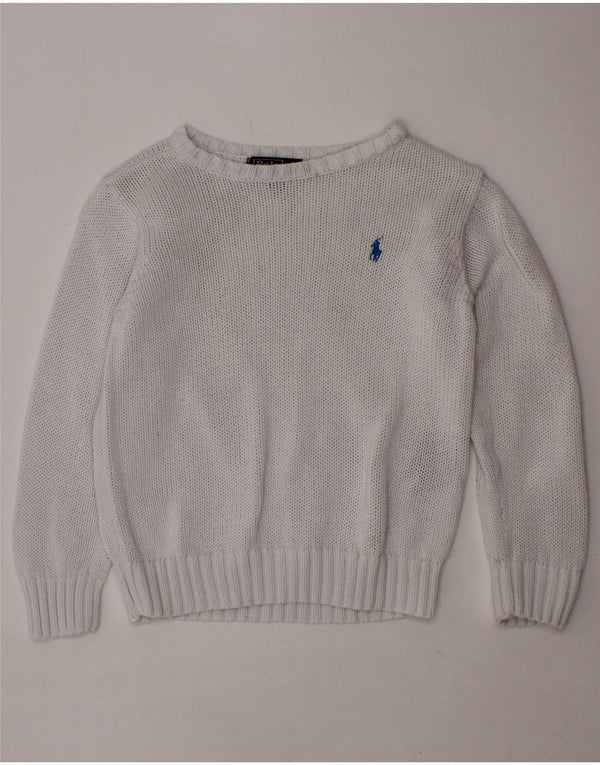 POLO RALPH LAUREN Boys Boat Neck Jumper Sweater 2-3 Years White Cotton