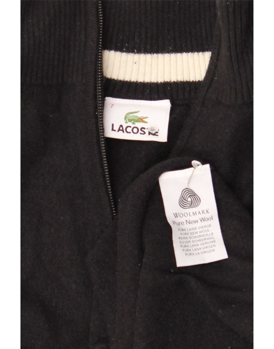 Lacoste Mens Zip Neck Jumper Sweater Size 7 2XL Black Wool