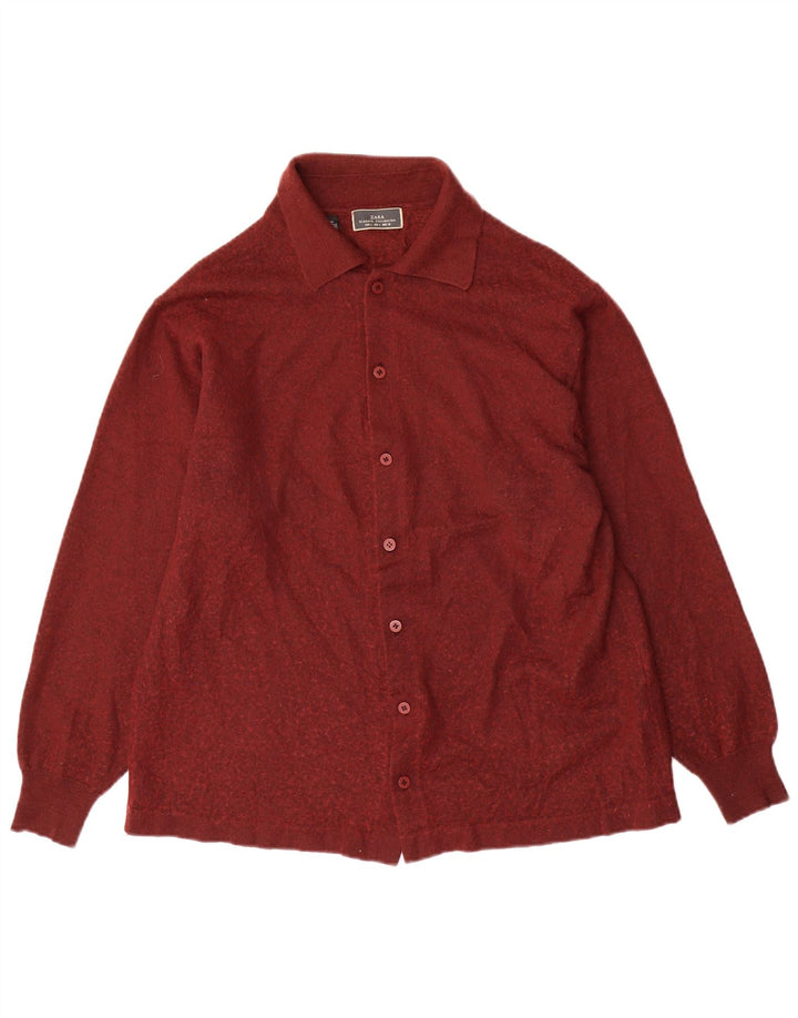 Zara Mens Cardigan Sweater Large Maroon Wool