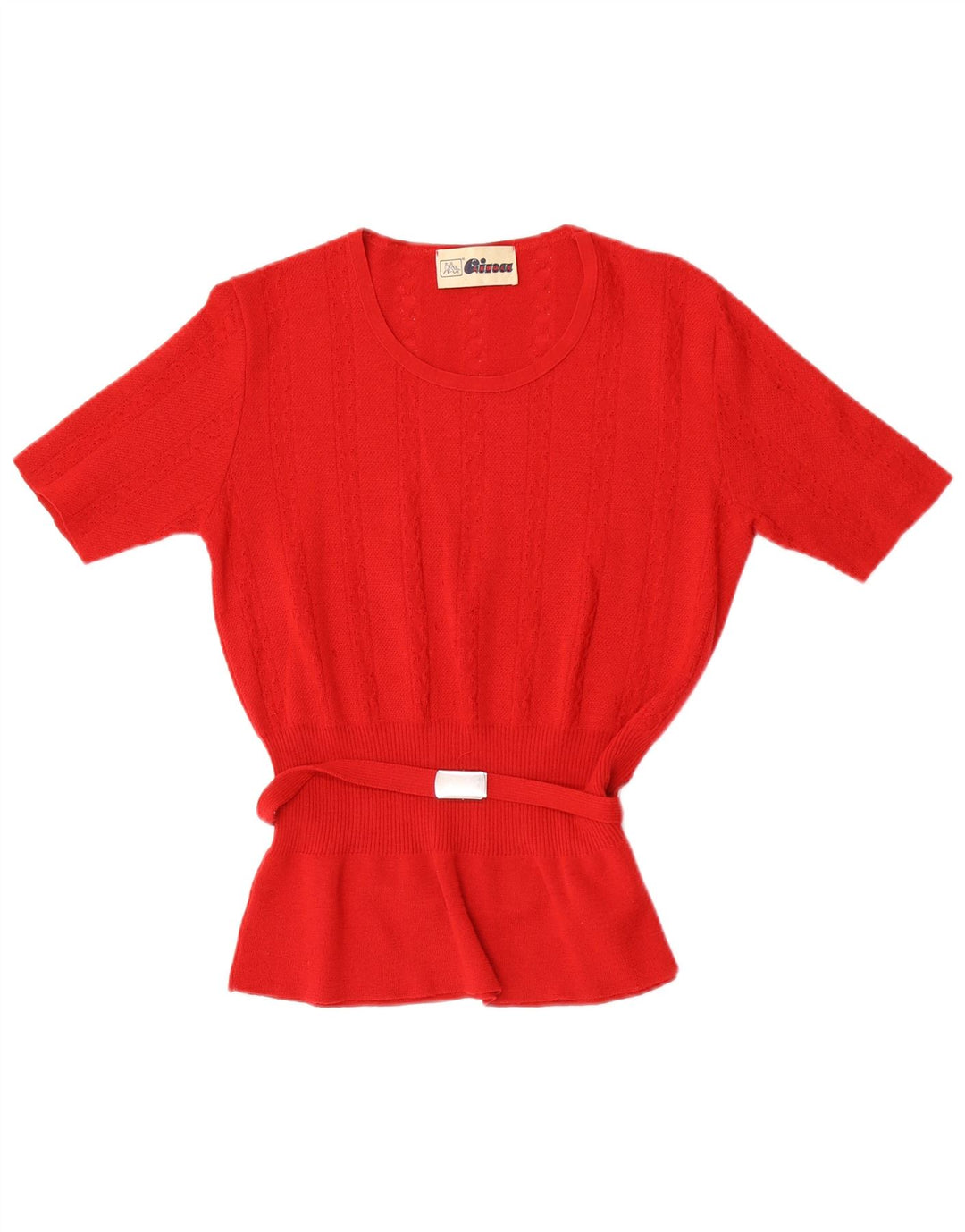 Lebole Womens Short Sleeve Crew Neck Jumper Sweater UK 14 Medium Red Wool