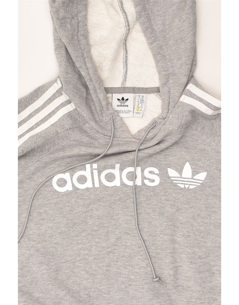 ADIDAS Womens Oversized Crop Hoodie Jumper UK 6 Small  Grey Cotton | Vintage Adidas | Thrift | Second-Hand Adidas | Used Clothing | Messina Hembry 