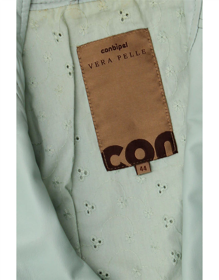 Conbipel Womens Leather Biker Jacket IT 44 Medium Green Leather
