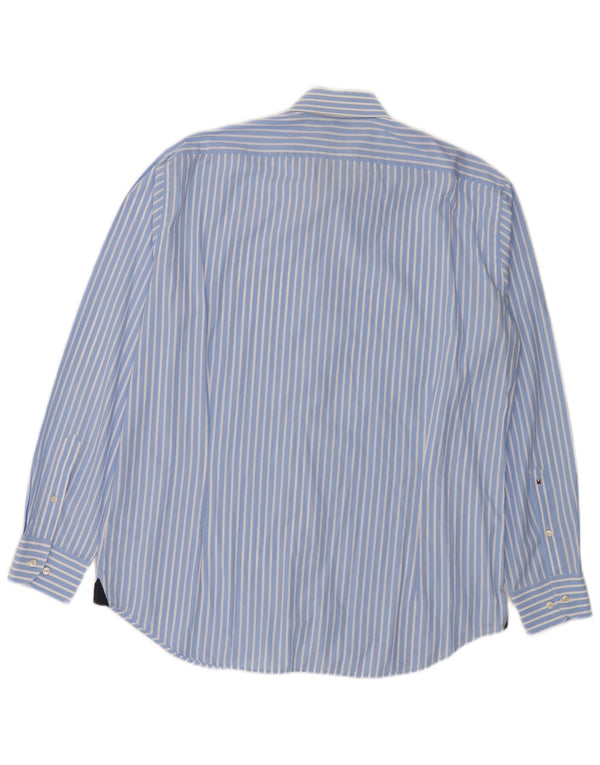 Tommy Hilfiger Mens Fitted Shirt Size 43 Large Blue Striped Cotton