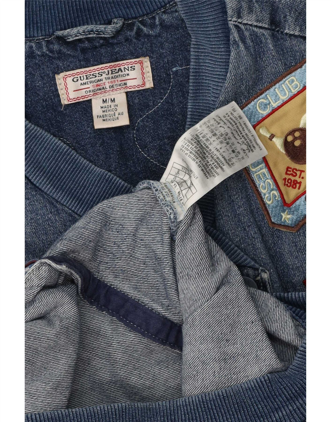 Guess Womens Graphic Oversized Denim Jacket UK 8 Small Blue Cotton