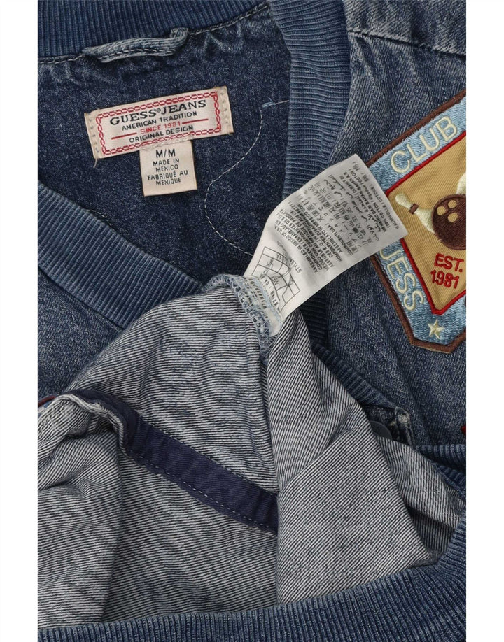Guess Womens Graphic Oversized Denim Jacket UK 8 Small Blue Cotton