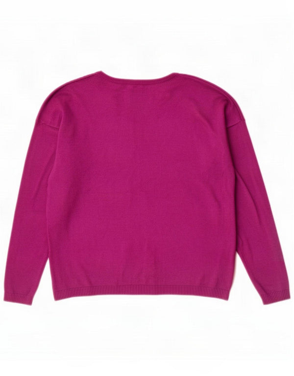 Benetton Girls Graphic Crew Neck Jumper Sweater 10-11 Years XL Purple