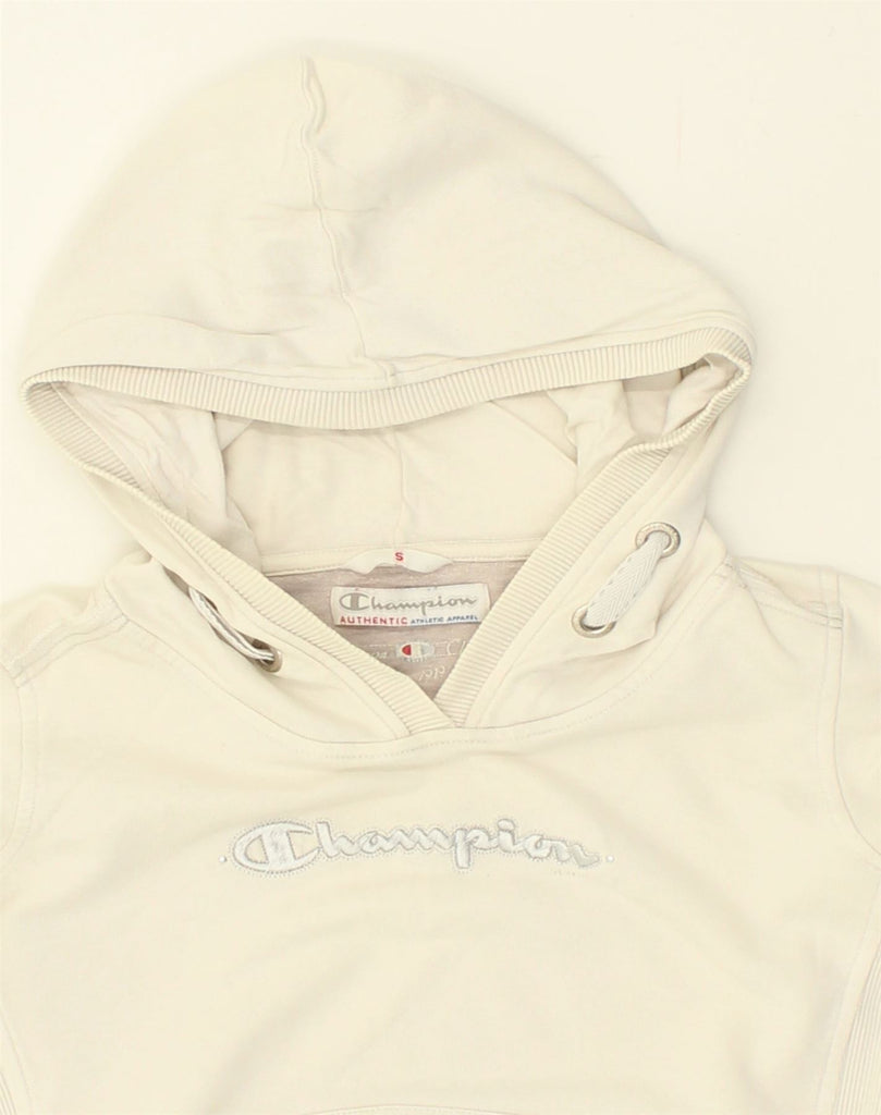 CHAMPION Womens Graphic Hoodie Jumper UK 8 Small Off White Polyester | Vintage Champion | Thrift | Second-Hand Champion | Used Clothing | Messina Hembry 