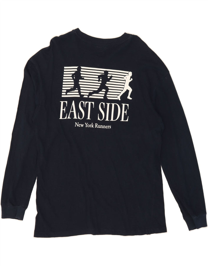 JACK & JONES Mens Graphic T-Shirt Long Sleeve Medium Navy Blue Cotton Vintage Jack & Jones and Second-Hand Jack & Jones from Messina Hembry 