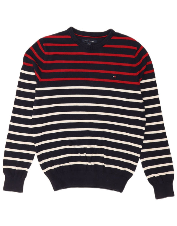 Tommy Hilfiger Mens Boat Neck Jumper Sweater Small Navy Blue Striped Cotton