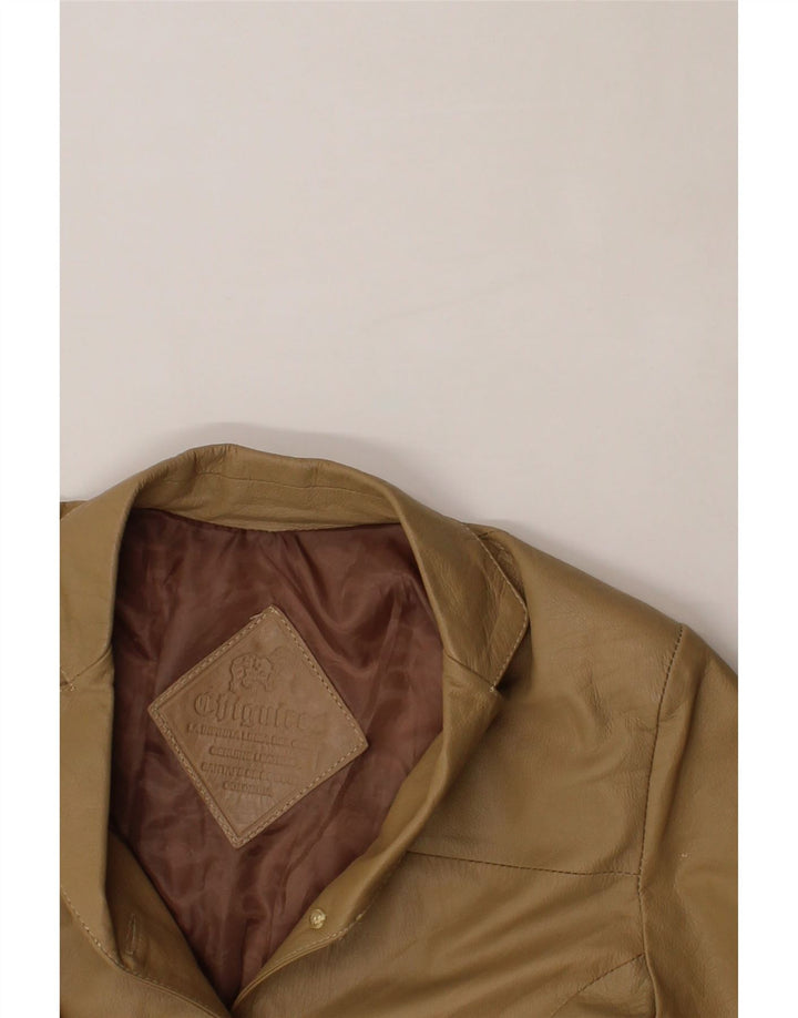 VINTAGE Womens Leather Jacket UK 14 Large Beige Leather Vintage Vintage and Second-Hand Vintage from Messina Hembry 