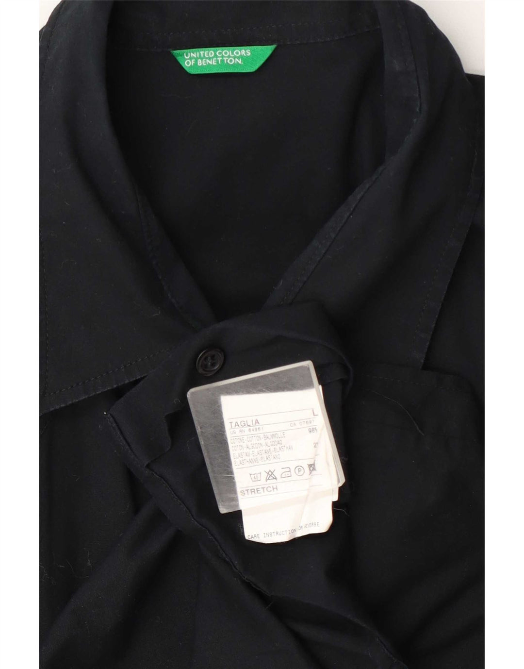 Benetton Mens Short Sleeve Shirt Large Navy Blue Cotton
