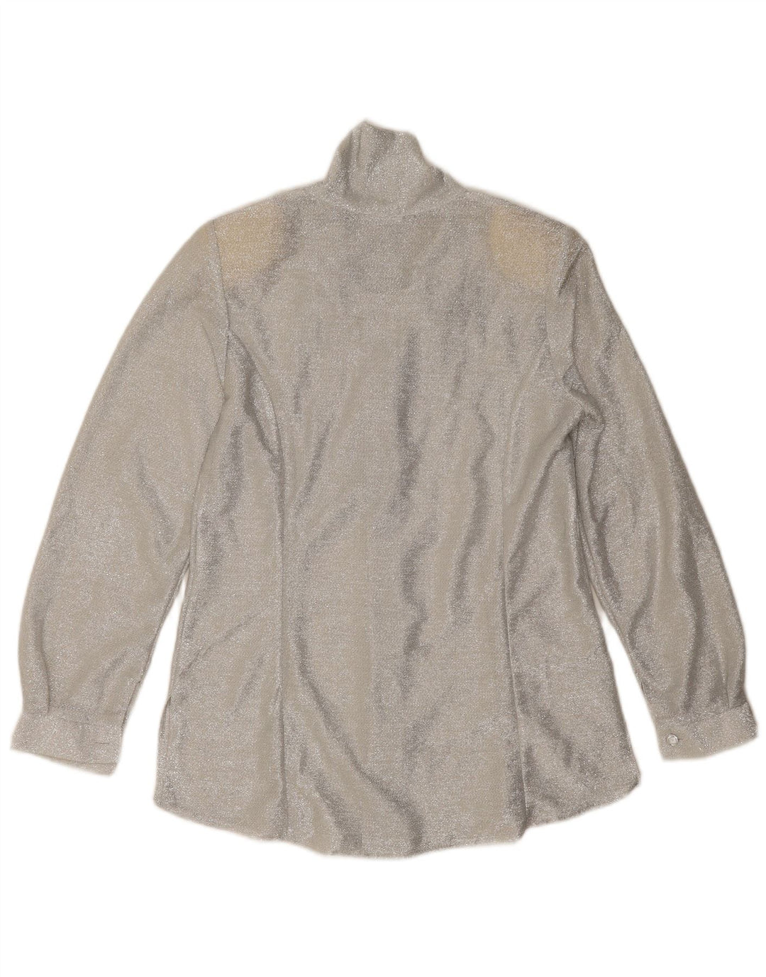 Vintage Womens Front Tie Shirt Blouse UK 12 Medium Silver Flecked