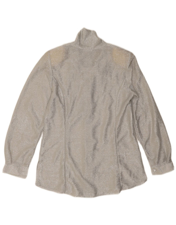 Vintage Womens Front Tie Shirt Blouse UK 12 Medium Silver Flecked