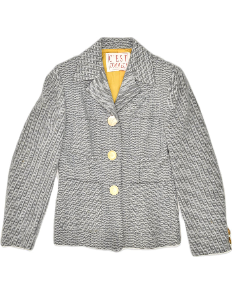 C'EST COMMECA Womens 3 Button Blazer Jacket UK 10 Small  Grey Herringbone | Vintage C'EST COMMECA | Thrift | Second-Hand C'EST COMMECA | Used Clothing | Messina Hembry 