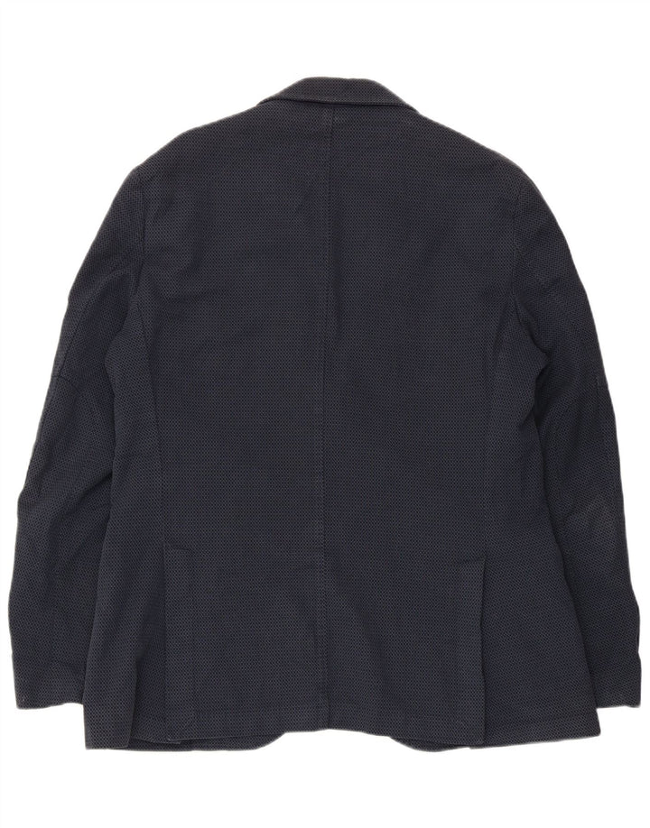 Massimo Dutti Mens 2 Button Blazer Jacket EU 52 Large Navy Blue Geometric