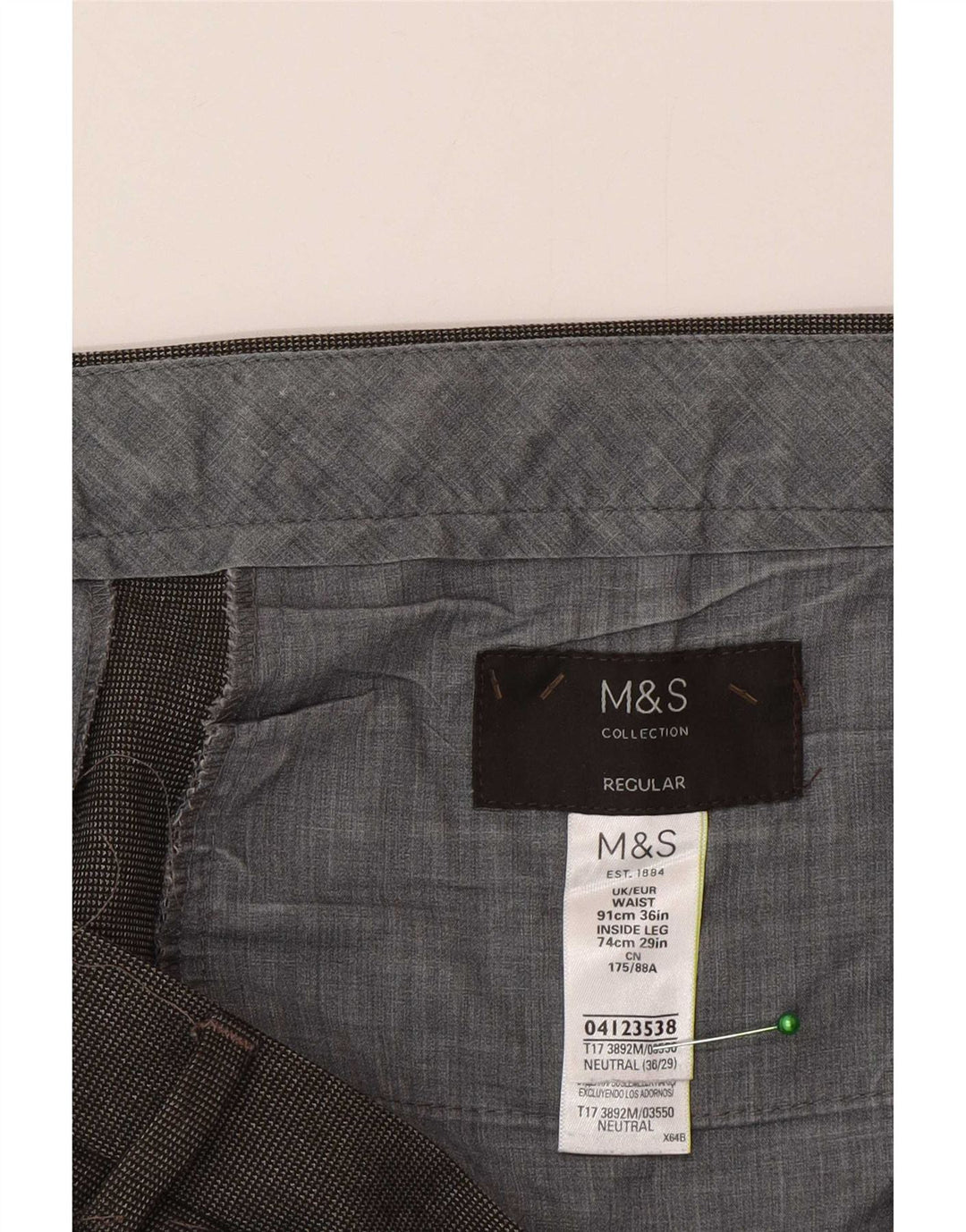 Marks & Spencer Mens Regular Suit Trousers W36 L29 Grey Check Polyester