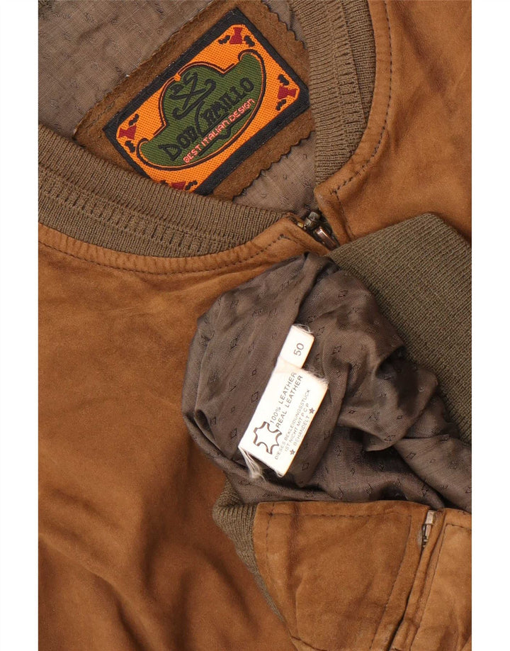 Don Camillo Mens Suede Bomber Jacket IT 50 Large Brown Leather