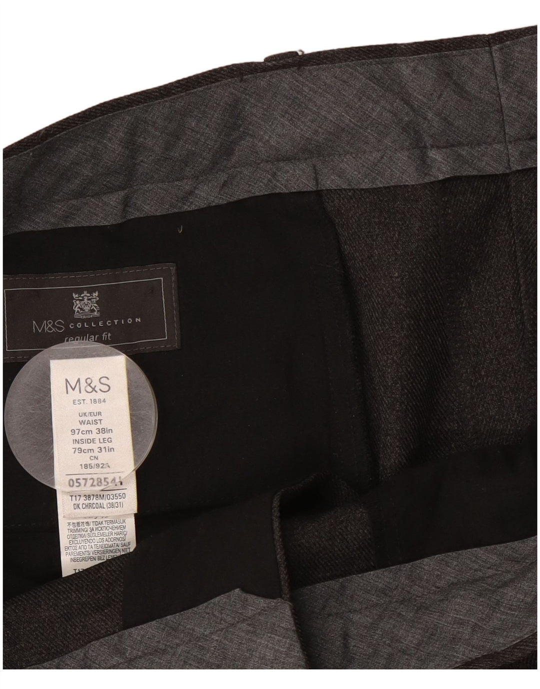 Marks & Spencer Mens Regular Straight Suit Trousers W38 L31 Grey Polyester