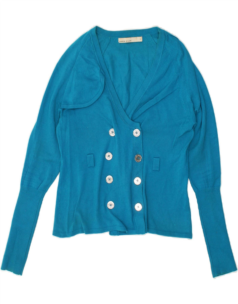 KAREN MILLEN Womens Cardigan Sweater UK 2 2XS Blue Cotton | Vintage Karen Millen | Thrift | Second-Hand Karen Millen | Used Clothing | Messina Hembry 