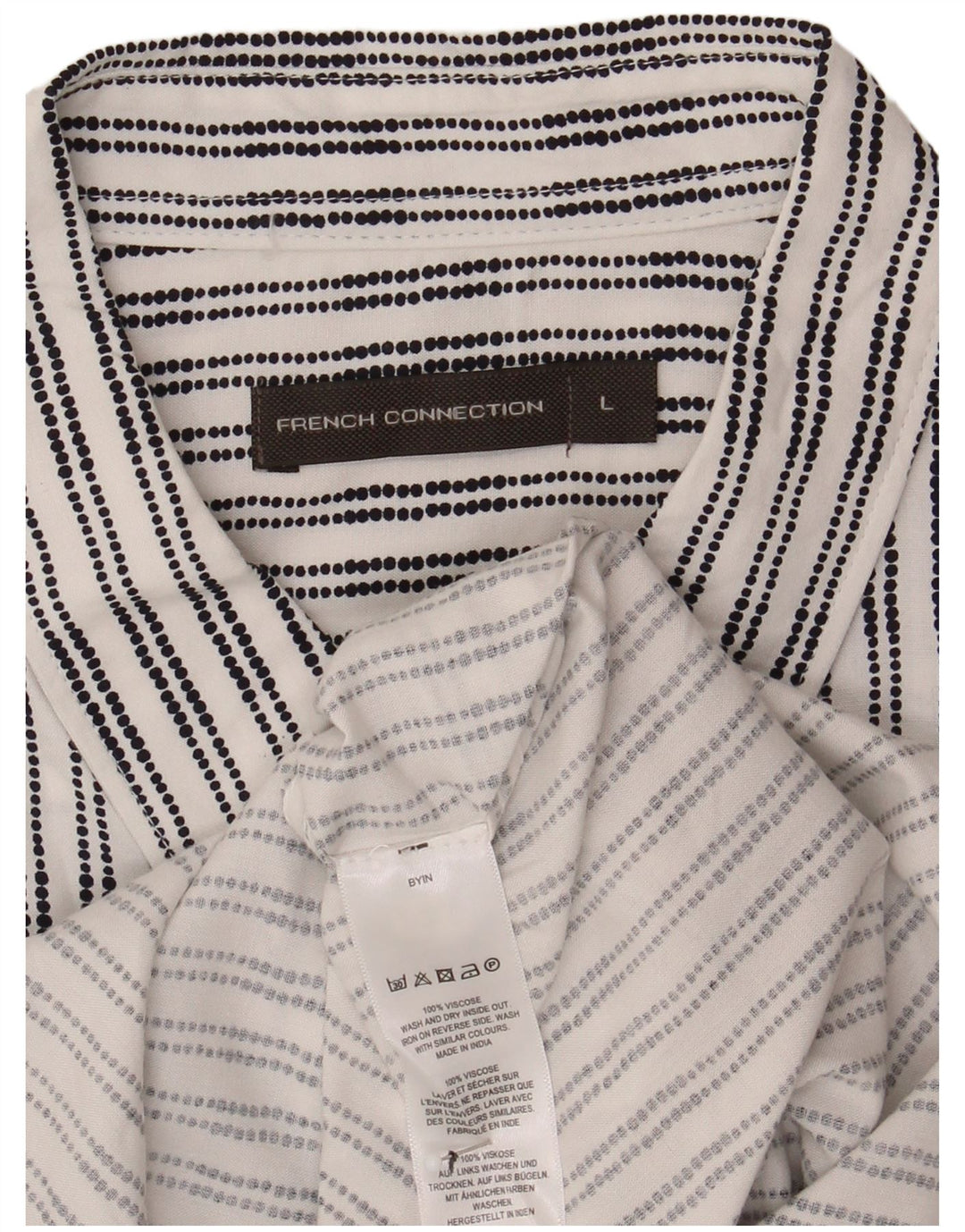 French Connection Mens Short Sleeve Shirt Large White Striped Viscose