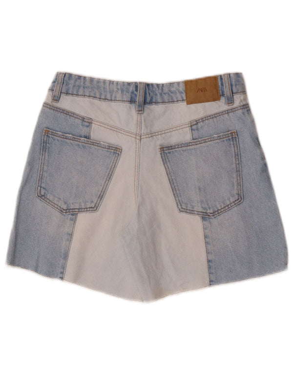 Zara Girls Denim Shorts 11-12 Years W26 Blue Colourblock Cotton