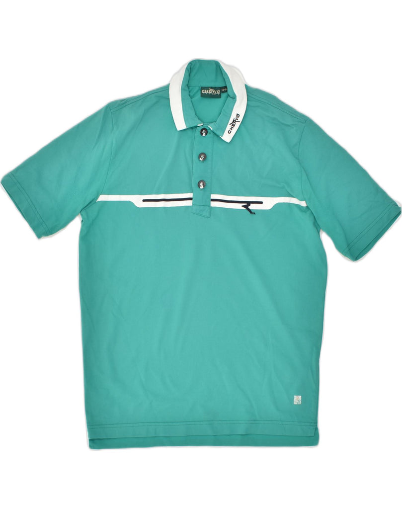 CHERVO Mens Polo Shirt IT 46 Small Turquoise Cotton | Vintage Chervo | Thrift | Second-Hand Chervo | Used Clothing | Messina Hembry 