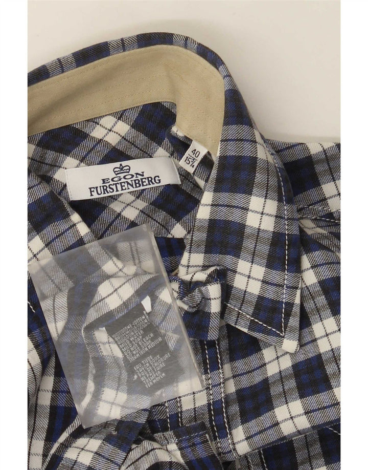 Egon Furstenberg Mens Flannel Shirt Size 40 15 3/4 Medium Blue Plaid