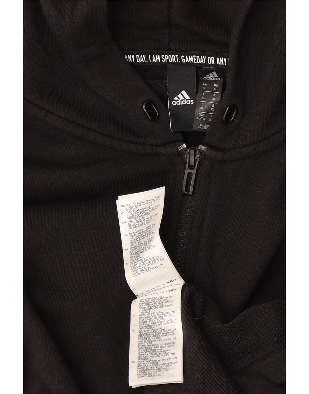 Adidas Mens Zip Hoodie Sweater XL Black Cotton