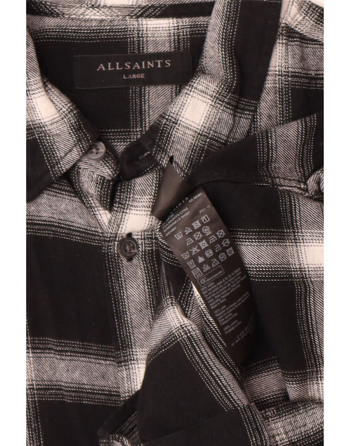All Saints Mens Flannel Shirt Large Black Check Cotton