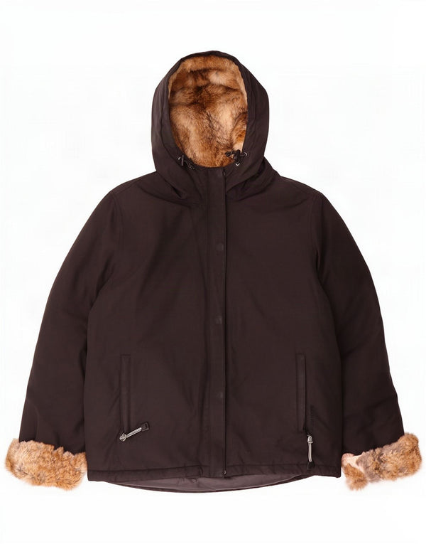 Woolrich Womens Hooded Padded Jacket UK 14 Medium Black Cotton