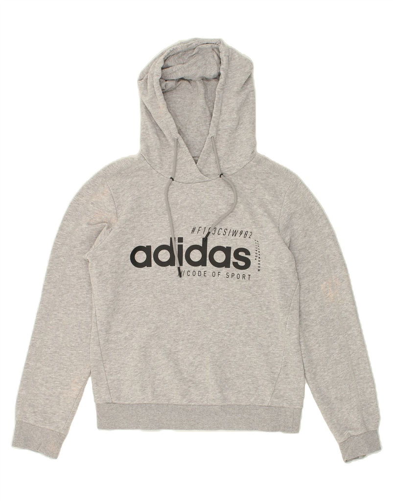 ADIDAS Womens Graphic Hoodie Jumper UK 12/14 Medium Grey Cotton Vintage Adidas and Second-Hand Adidas from Messina Hembry 