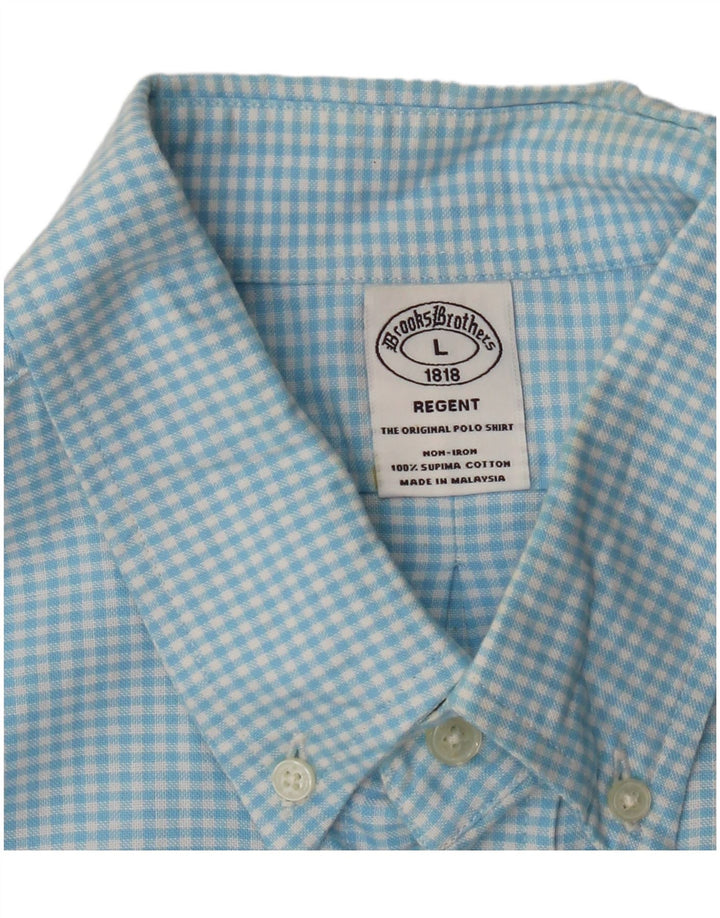 BROOKS BROTHERS Mens Regent Shirt Large Blue Gingham Cotton