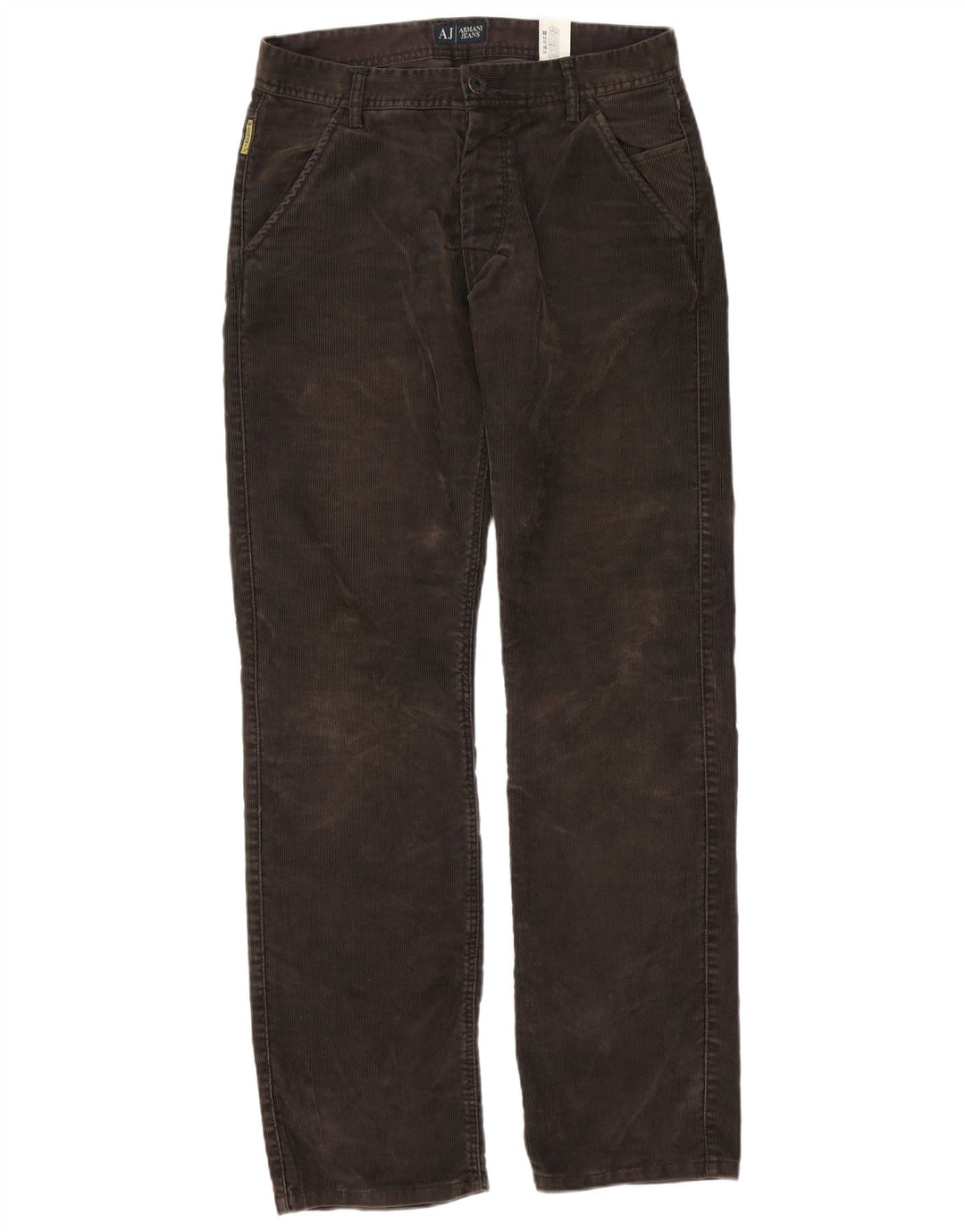 Armani Mens Straight Corduroy Trousers W32 L34 Brown Polyester