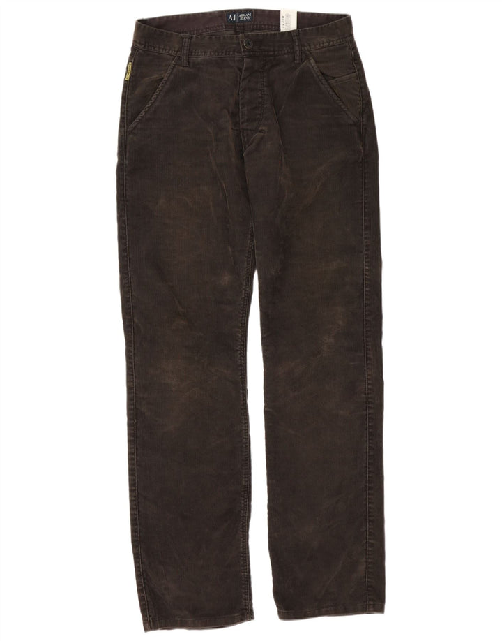 Armani Mens Straight Corduroy Trousers W32 L34 Brown Polyester