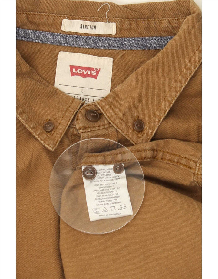 Levi's Mens Stretch Shirt Large Beige Cotton