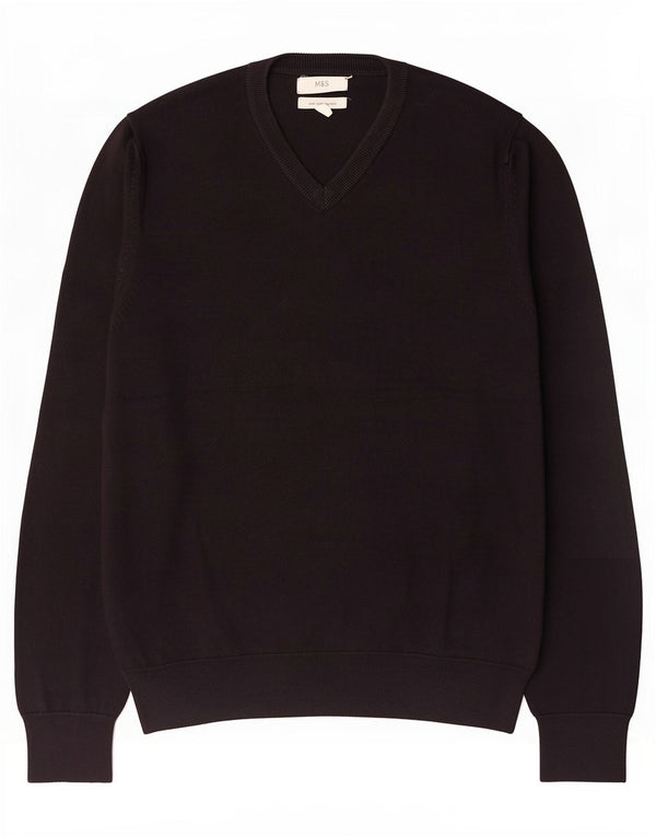 Marks & Spencer Mens V-Neck Jumper Sweater Medium Black Cotton