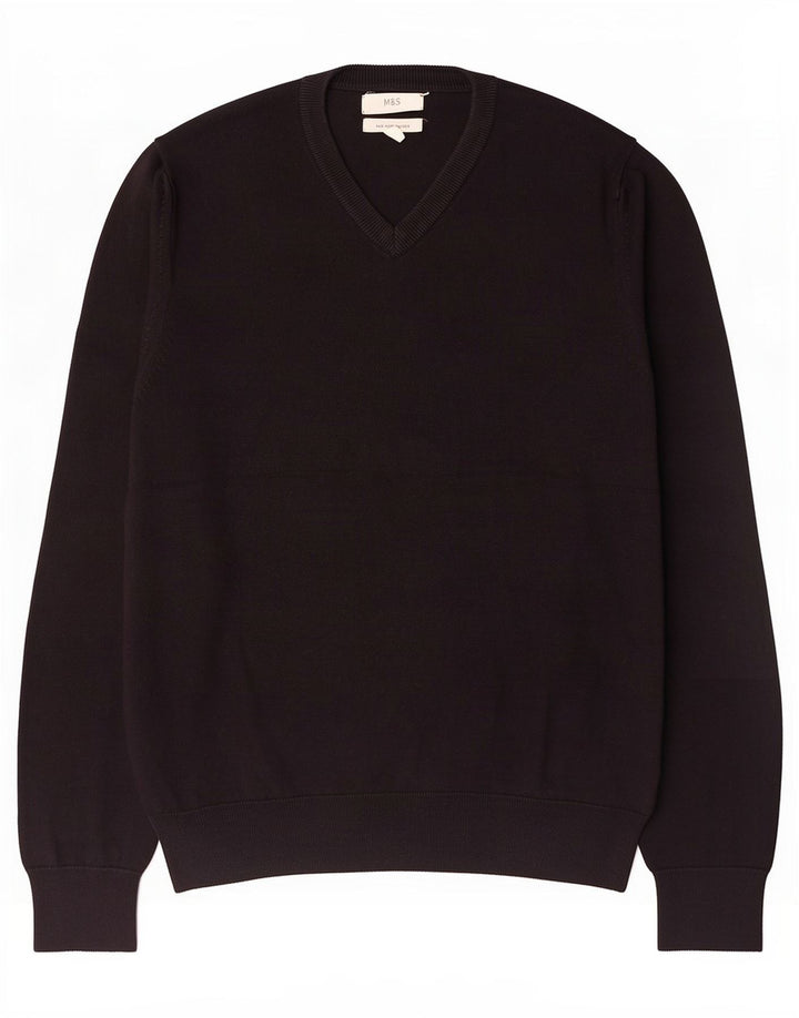 Marks & Spencer Mens V-Neck Jumper Sweater Medium Black Cotton
