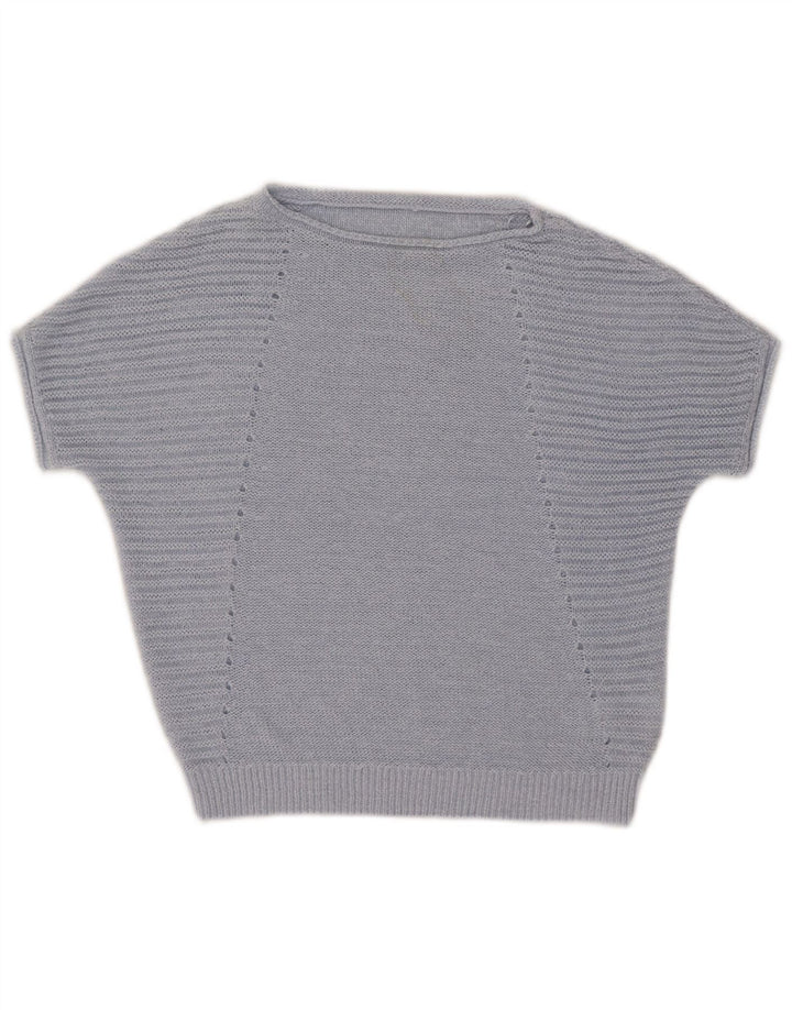 Phase Eight Womens Short Sleeve Boat Neck Jumper Sweater UK 14 Medium Blue