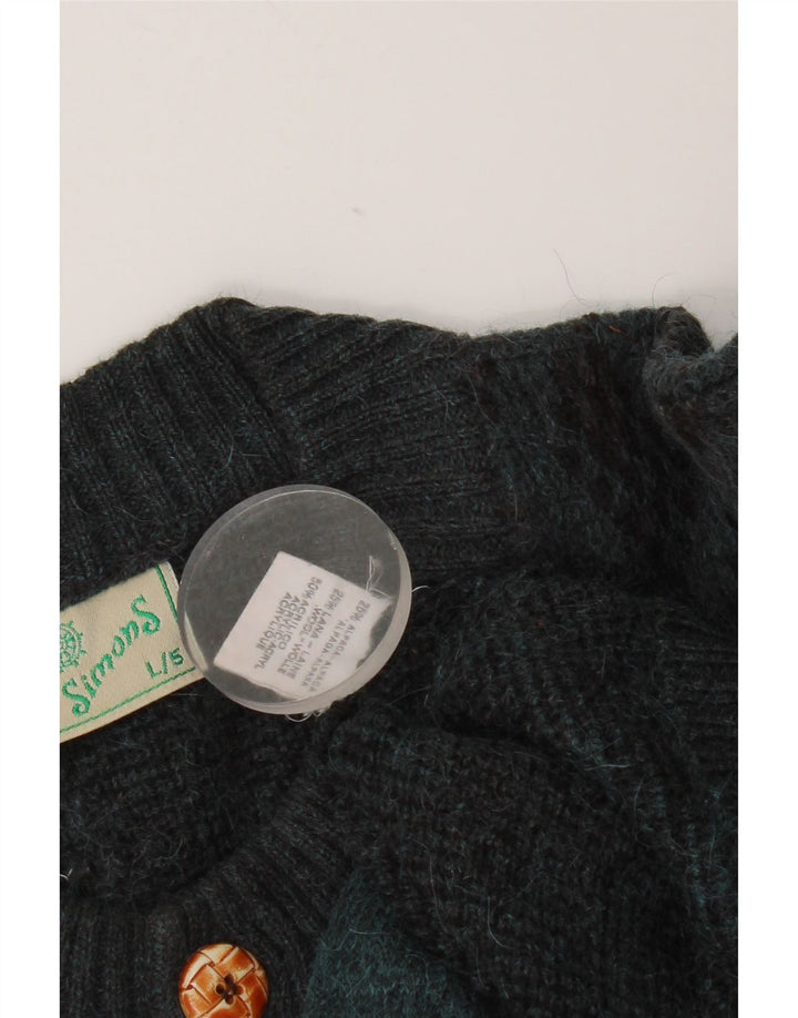 Vintage Mens Cardigan Sweater Large Blue Argyle/Diamond Alpaca Wool