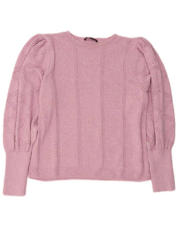 Marks & Spencer Womens Crew Neck Jumper Sweater UK 16 Large Pink Cotton