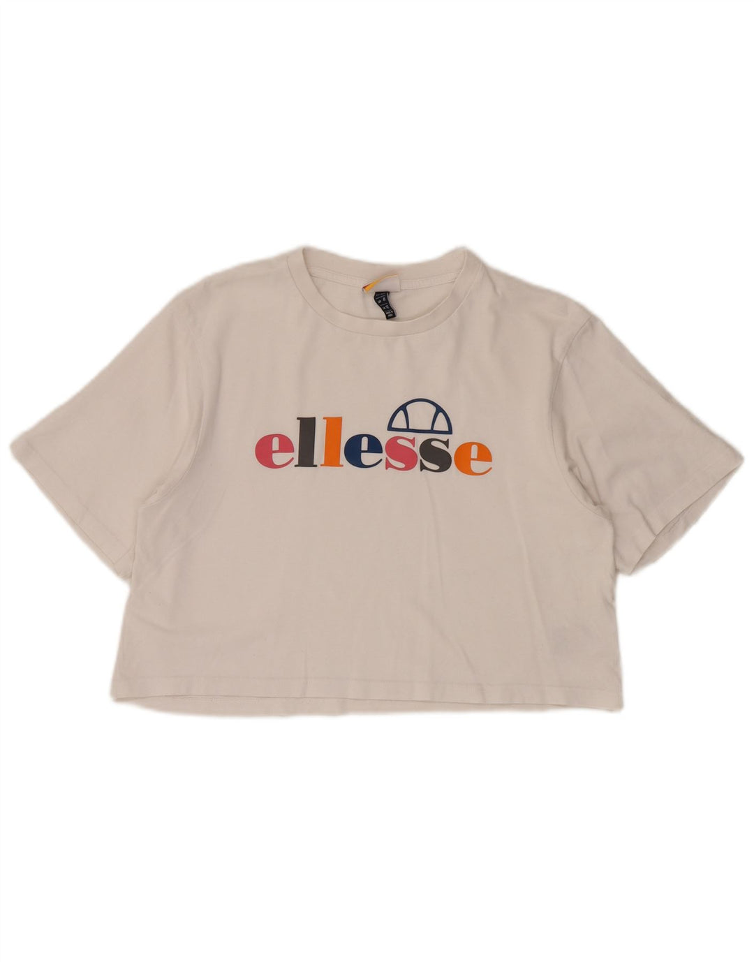 ELLESSE Womens Crop Graphic T-Shirt Top UK 12 Medium White Cotton