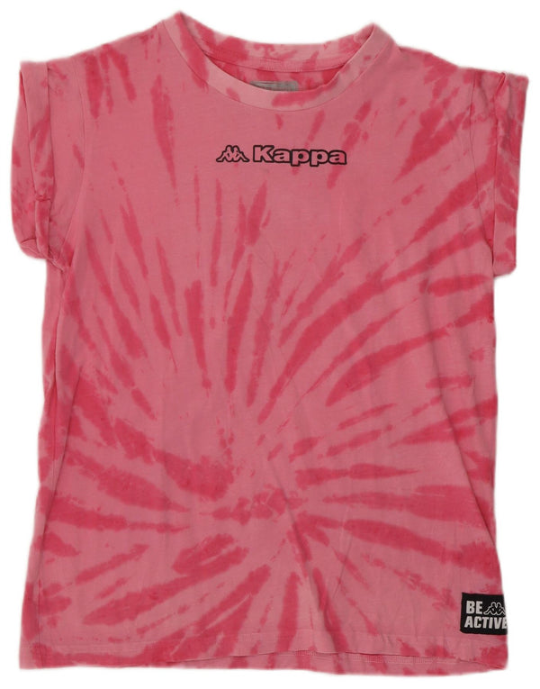 Kappa Womens Graphic T-Shirt Top UK 14 Medium Pink Tie Dye Cotton