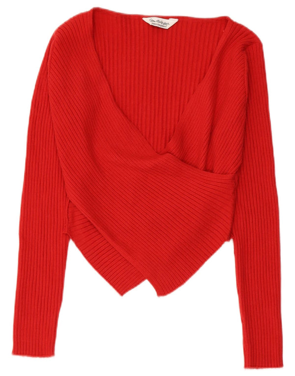 Miss Selfridge Womens Crop V-Neck Jumper Sweater UK 10 Small Red Viscose