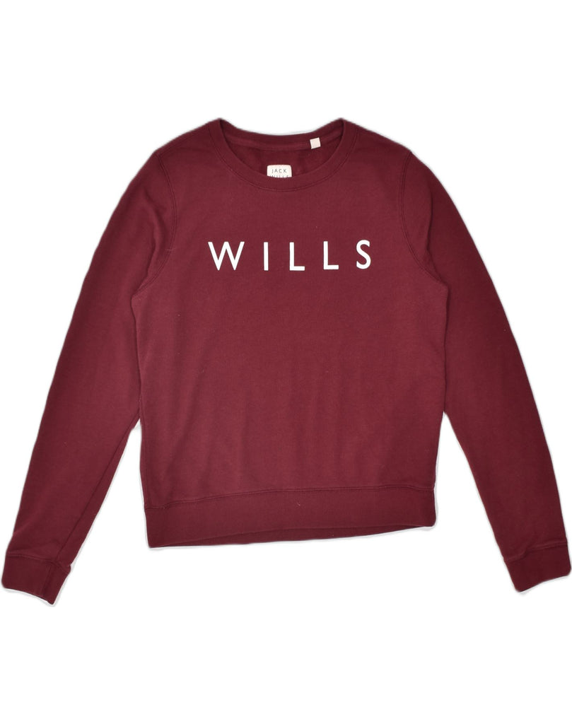 JACK WILLS Womens Graphic Sweatshirt Jumper UK 14 Large Maroon Cotton | Vintage | Thrift | Second-Hand | Used Clothing | Messina Hembry 