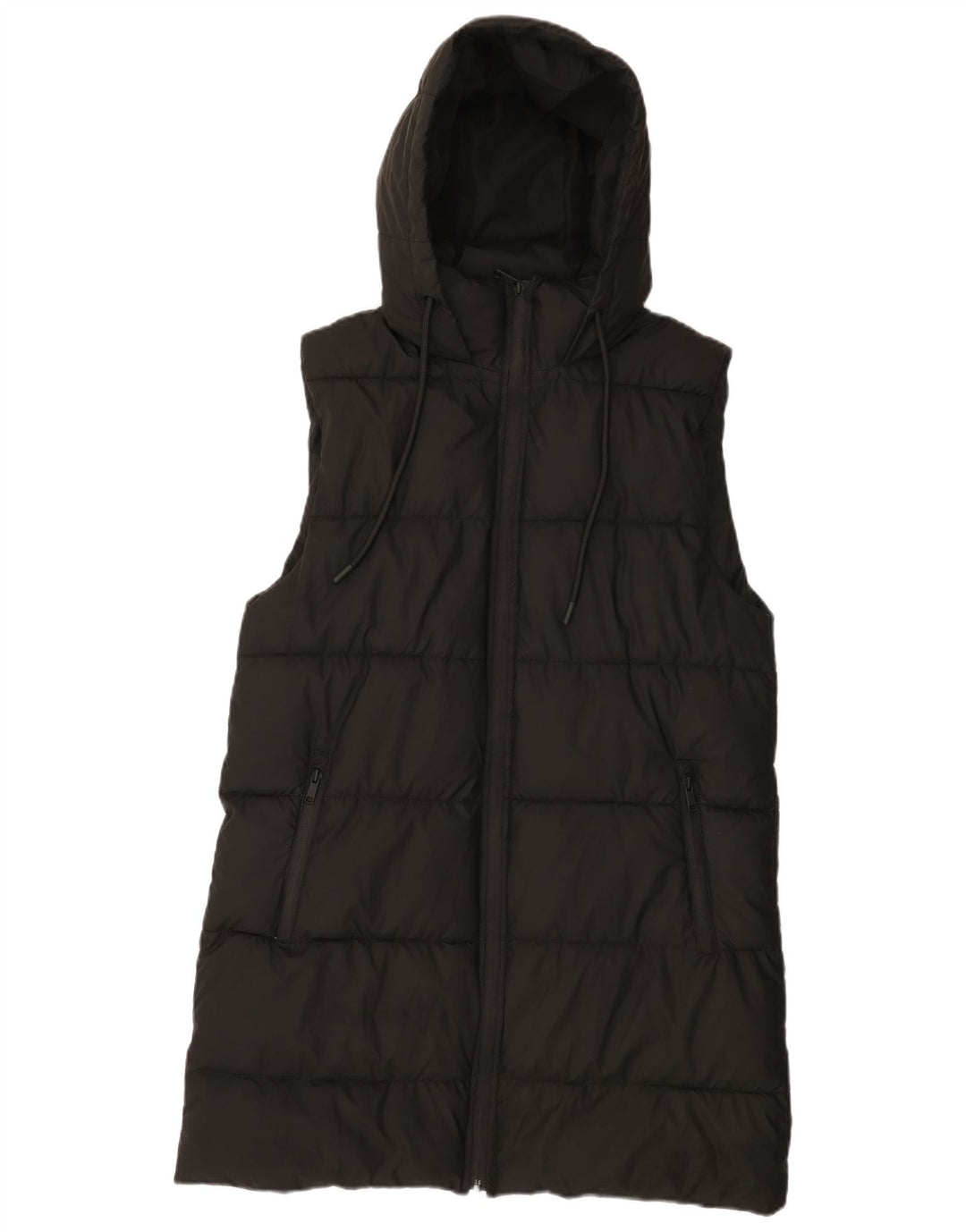 Zara Womens Hooded Sleeveless Padded Coat UK 14 Medium Black Polyester