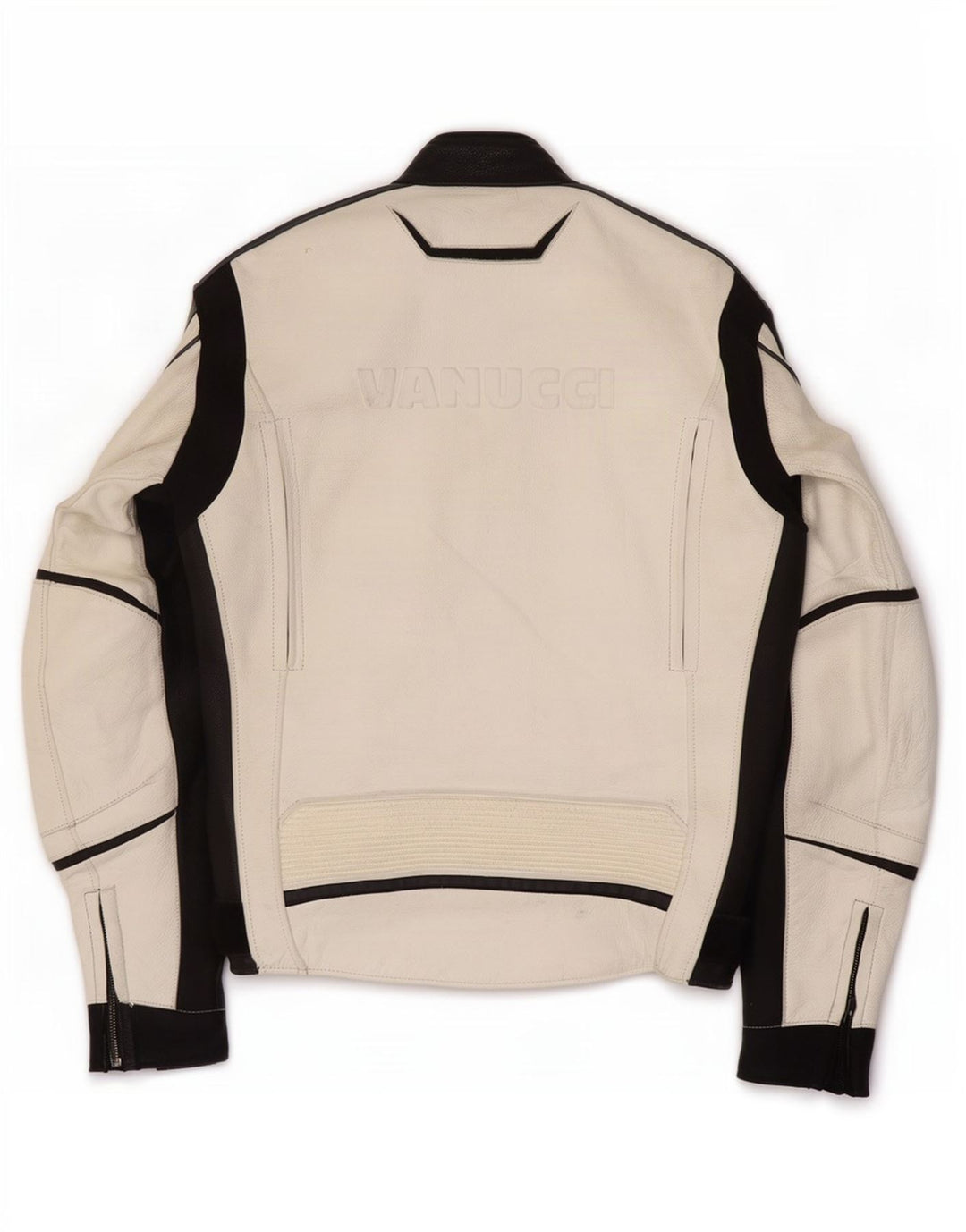 Vanucci Mens Graphic Leather Racer Jacket EU 48 Small White Colourblock