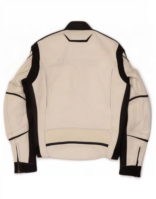 Vanucci Mens Graphic Leather Racer Jacket EU 48 Small White Colourblock